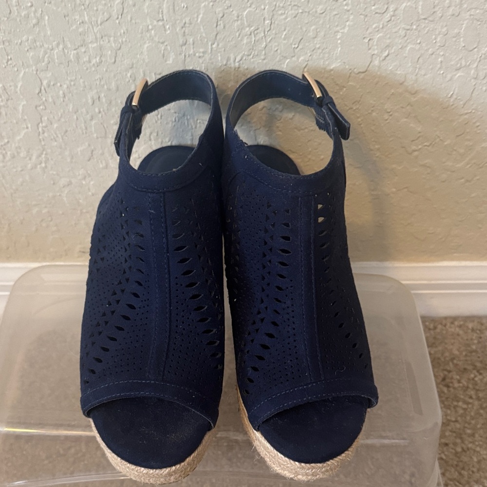 Liz Claiborne Dark Blue Perforated Wedges